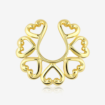 Golden Vintage Hearts Clip On Non-Piercing Nipple Shield Ring